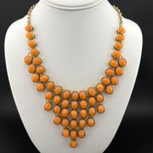 Orange Beaded Statement Necklace With Gold-Tone Chain Length 22 Inches Adjustabl